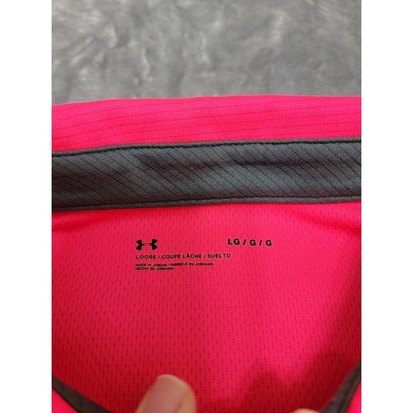 Under Armour Mens Pullover Knit Short Sleeve Hot Pink Polo Logo Shirt Large - Picture 4 of 8